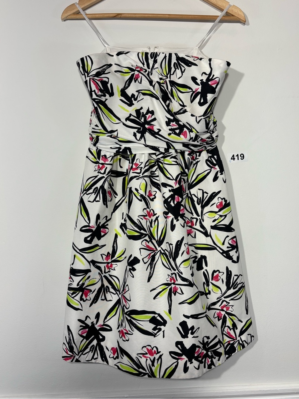 Milly Strapless Floral A-Line Dress in White, Pink and Black Size 4 - Picture 2 of 10